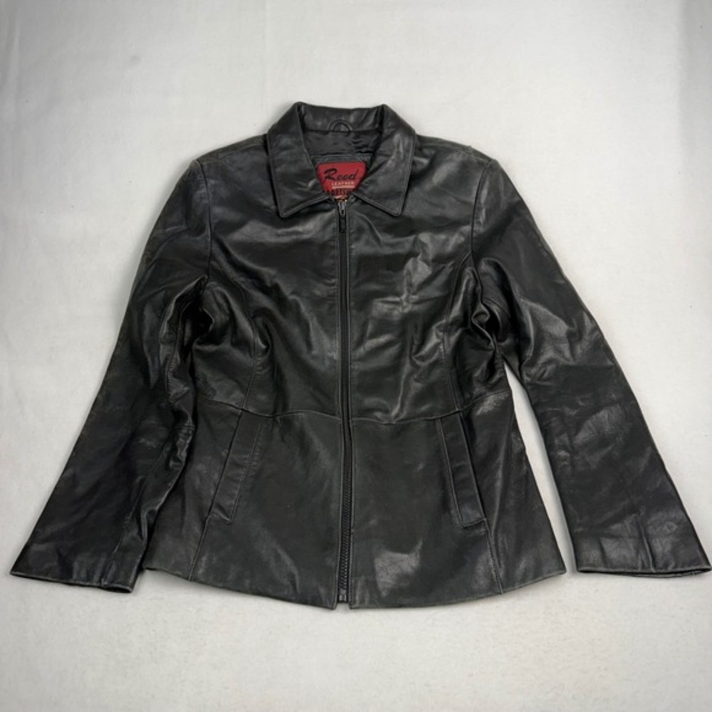 Reed Leather Sportswear Womens Black Genuine Leather Zip Up Jacket Size M